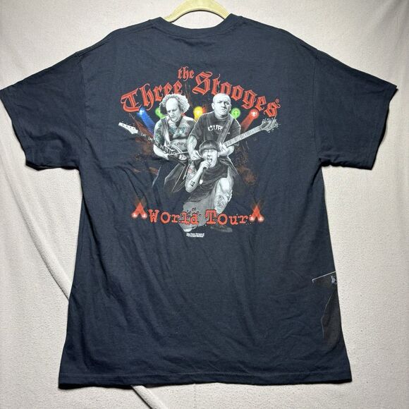 Y2K The Three Stooges World‎ Tour Black T Shirt Sz Large Double Sided Rock Tee - Picture 1 of 5